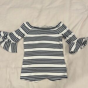 Anne Fontaine Striped Off-Shoulder Top with Bell Sleeves